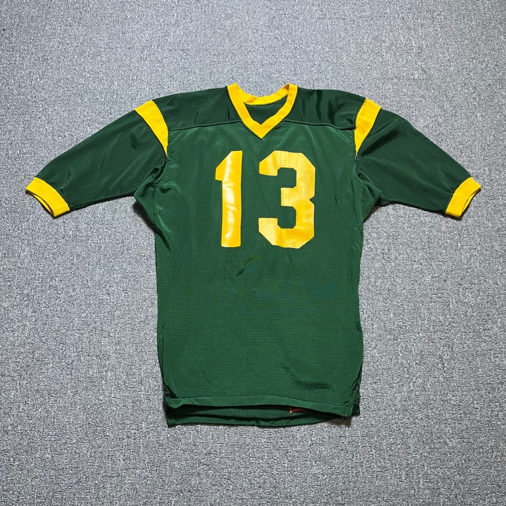 Vintage Rawlings Football Jersey Size 42 Green Yellow Number 13 USA Made 70s 80s